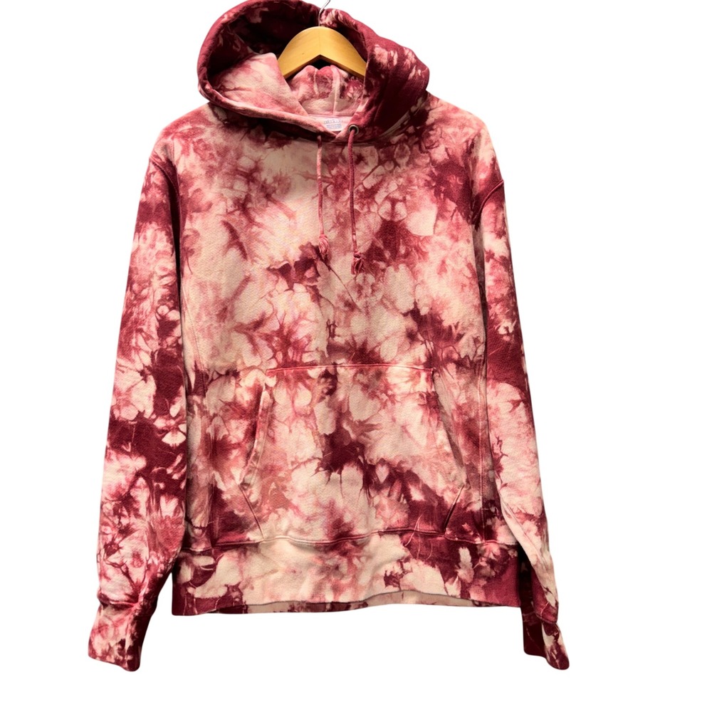 Champion Hoodie Mens Medium Reverse Weave Tie Dye Dark Pink Pullover
